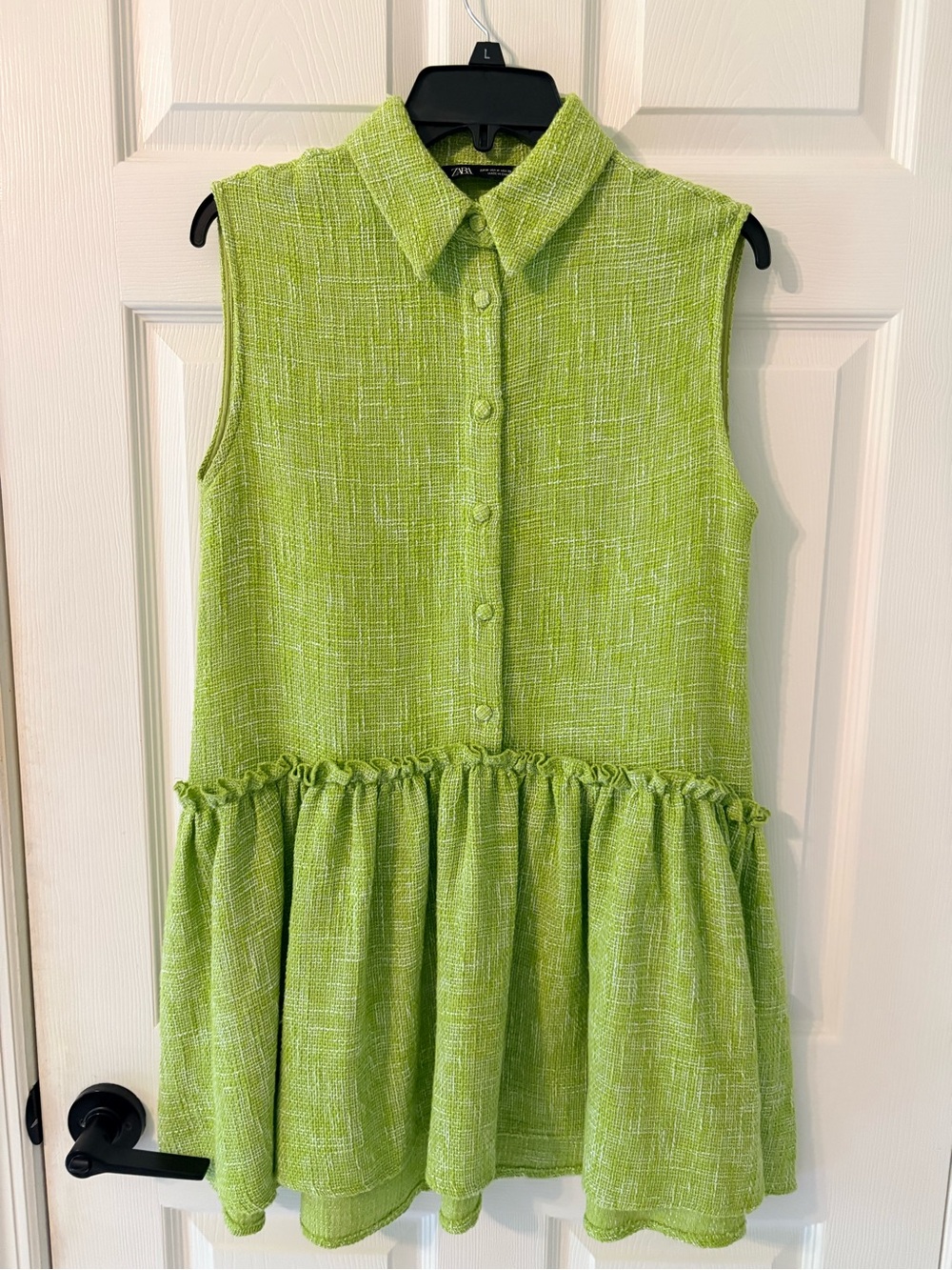 Zara Lime Green Textured Collared Short Dress